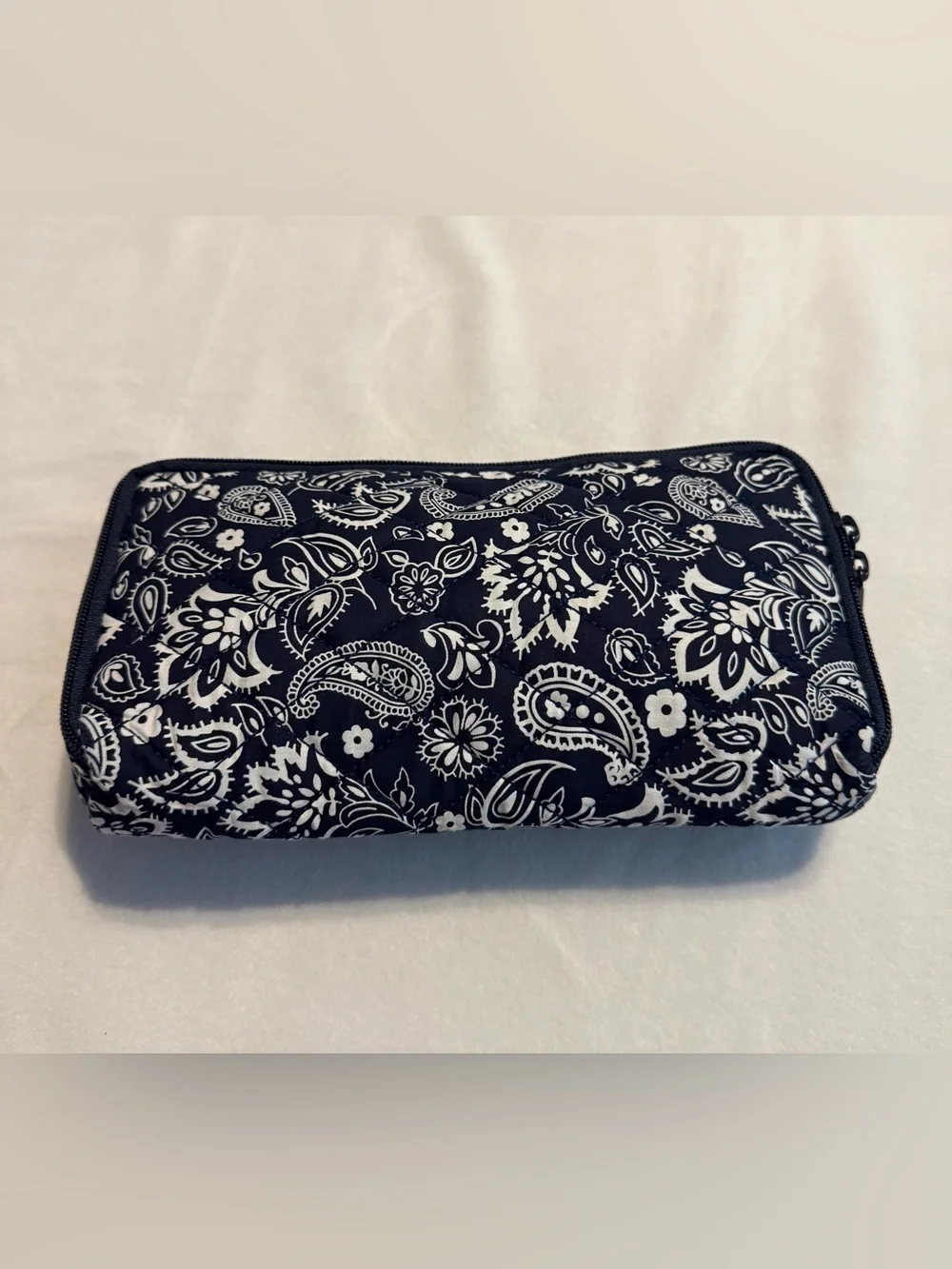 Navy Paisley Quilted Cosmetic Travel Organizer Bag